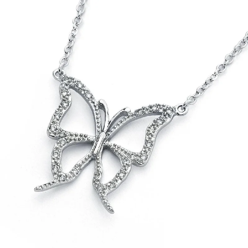 Best necklaces and pendants with cubic zirconia for a budget-friendly dazzling effect-Silver 925 Rhodium Plated Open Butterfly Pendant Necklace - BGP00827