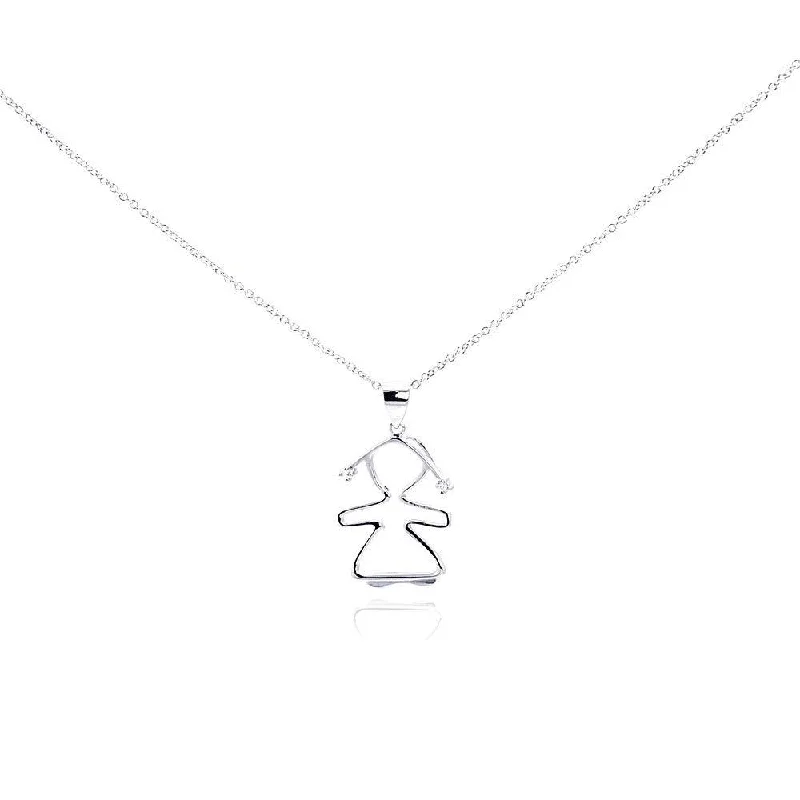 Necklaces and pendants with star-shaped designs for a whimsical, celestial touch-Silver 925 Rhodium Plated Clear CZ Person Girl Pendant Necklace - STP01012