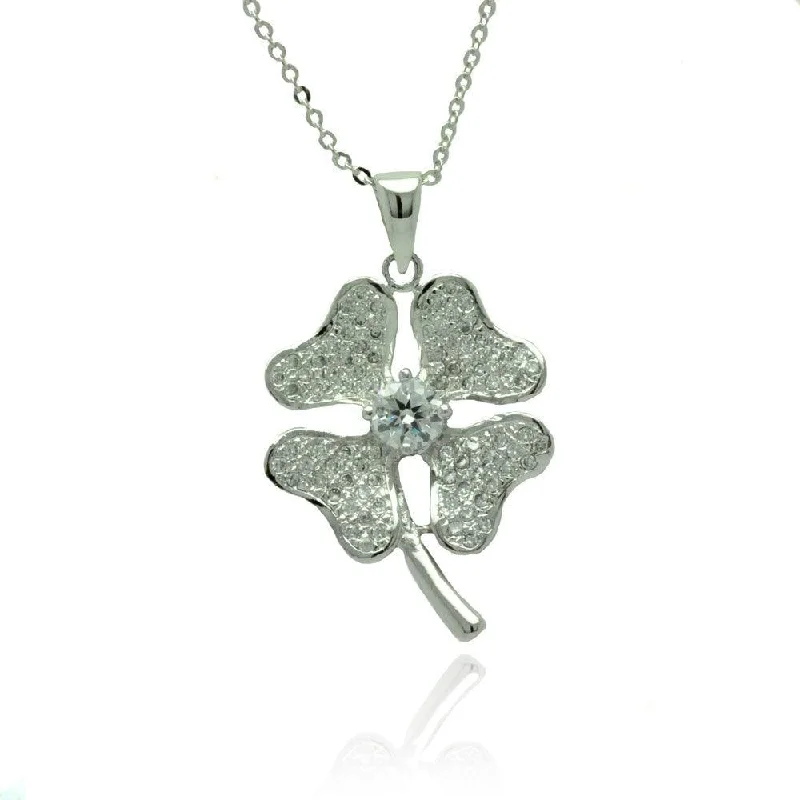 Beautiful necklaces and pendants with diamond-encrusted designs for maximum sparkle-Silver 925 Rhodium Plated Heart Clover Micro Pave CZ Necklace - BGP00788