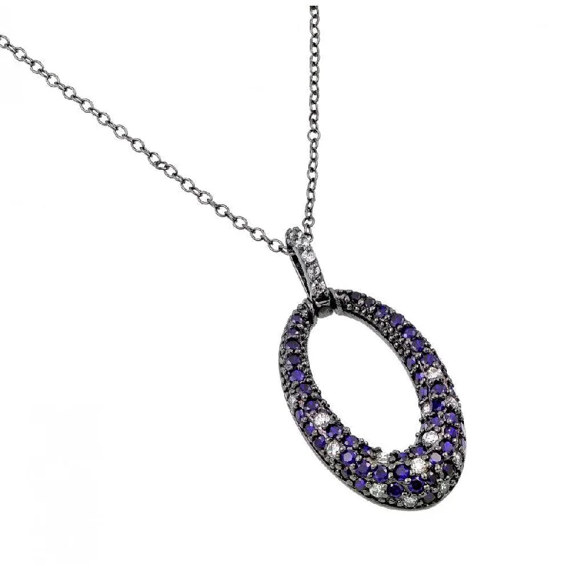 Best necklaces and pendants with opal gemstones for an iridescent glow-Silver 925 Rhodium Plated Clear and Purple CZ Stone Oval Hoop Pendant Necklace - BGP00889PUR