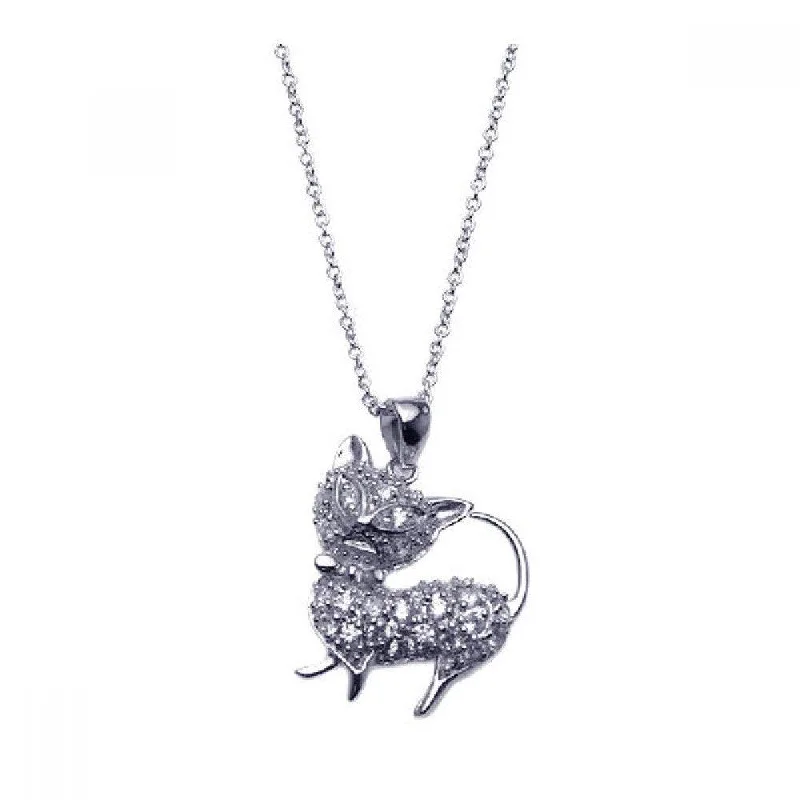 Necklaces and pendants with clear quartz for a pure and radiant look-Silver 925 Rhodium Plated Clear CZ Cat Pendant Necklace - STP00918