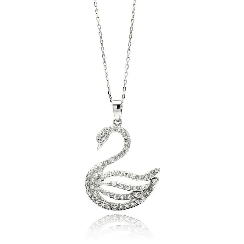 Stunning necklaces and pendants with ruby and diamond combinations for a luxurious effect-Silver 925 Rhodium Plated Open Swan CZ Necklace - BGP00506