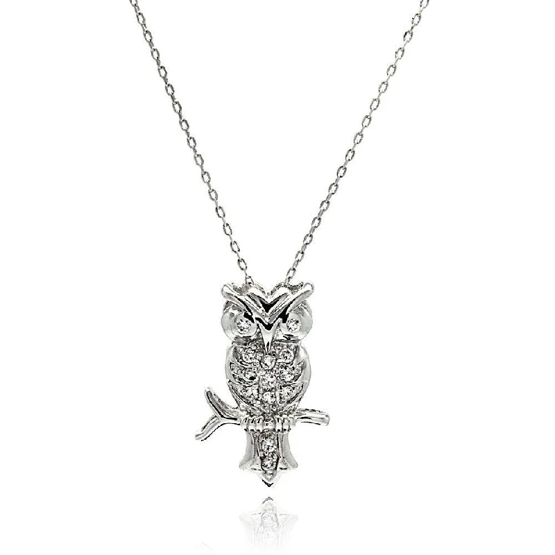 Best necklaces and pendants with silver chains for a sleek, timeless look-Silver 925 Rhodium Plated Owl CZ Necklace - BGP00512