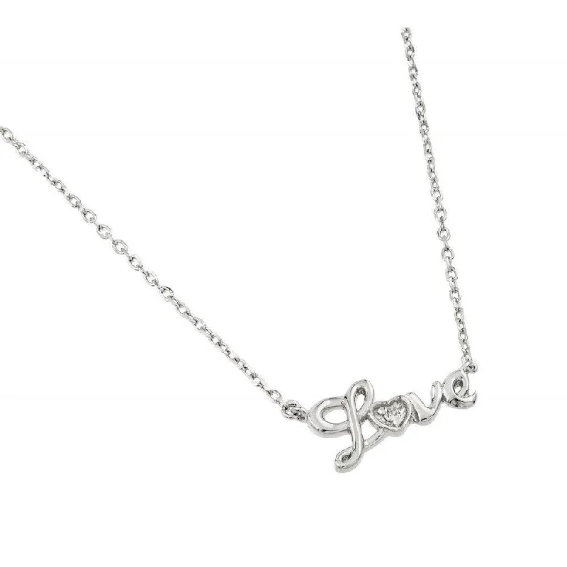 Beautiful necklaces and pendants with tree branch motifs for a nature-inspired design-Silver 925 Rhodium Plated Love CZ Necklace - BGP01001