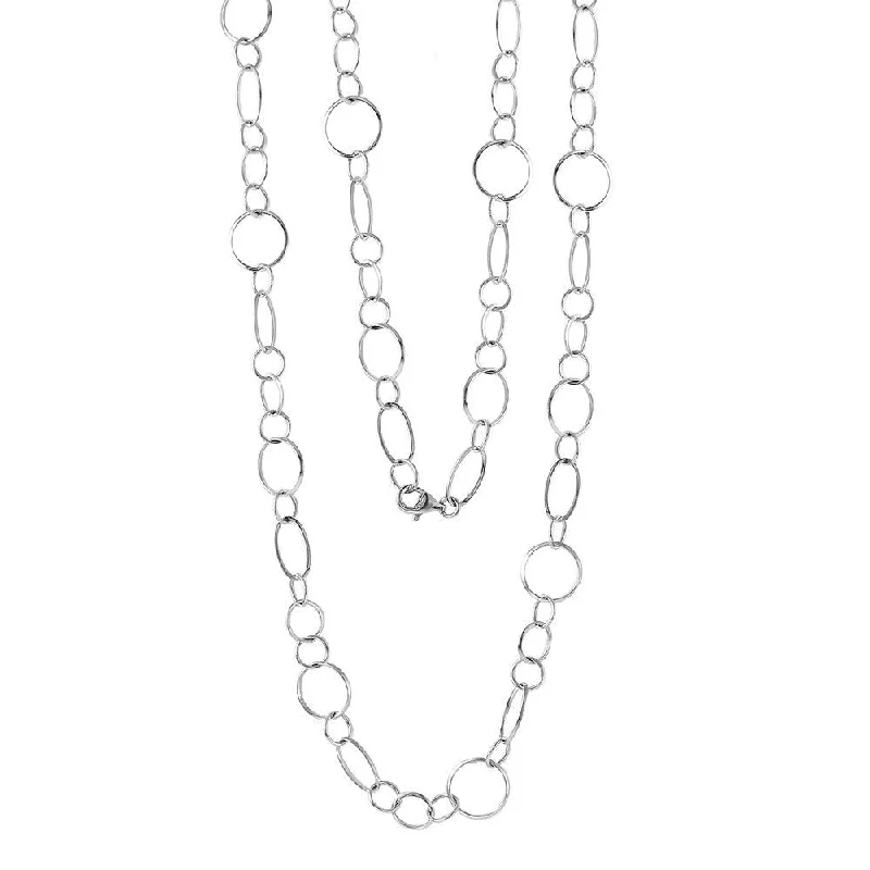 Layered necklaces and pendants for a trendy and fashionable stacked look-Silver 925 Rhodium Plated Open Oval Circle Necklace - STP00933