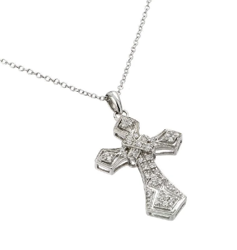 Beautiful necklaces and pendants with moonstone for an ethereal, mystical appearance-Silver 925 Rhodium Plated Clear CZ Gothic Cross Pendant Necklace - BGP00838