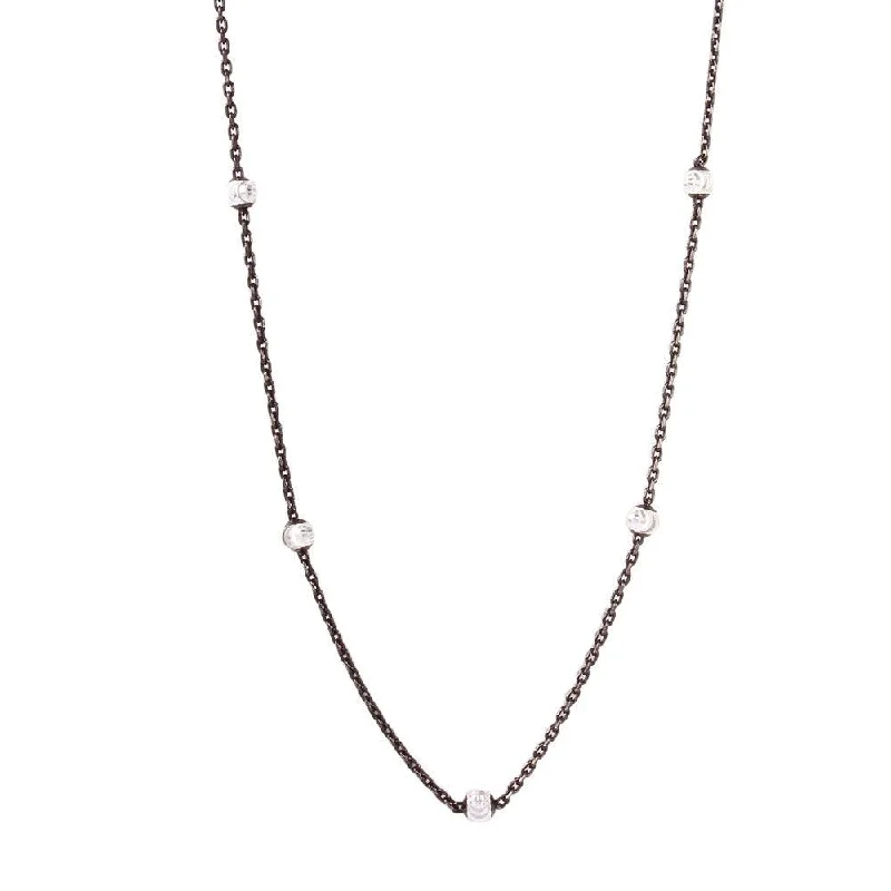 Best necklaces and pendants with matching earrings for a coordinated, elegant look-Silver 925 Diamond Cut Beaded Two-Tone Black Rhodium Plated Italian Necklace - ITN00109BLK