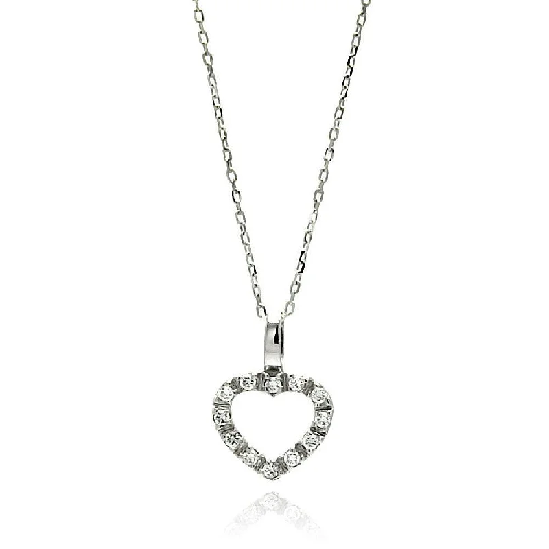 Elegant necklaces and pendants with onyx stones for a sleek, polished look-Silver 925 Rhodium Plated Open Heart CZ Necklace - BGP00586