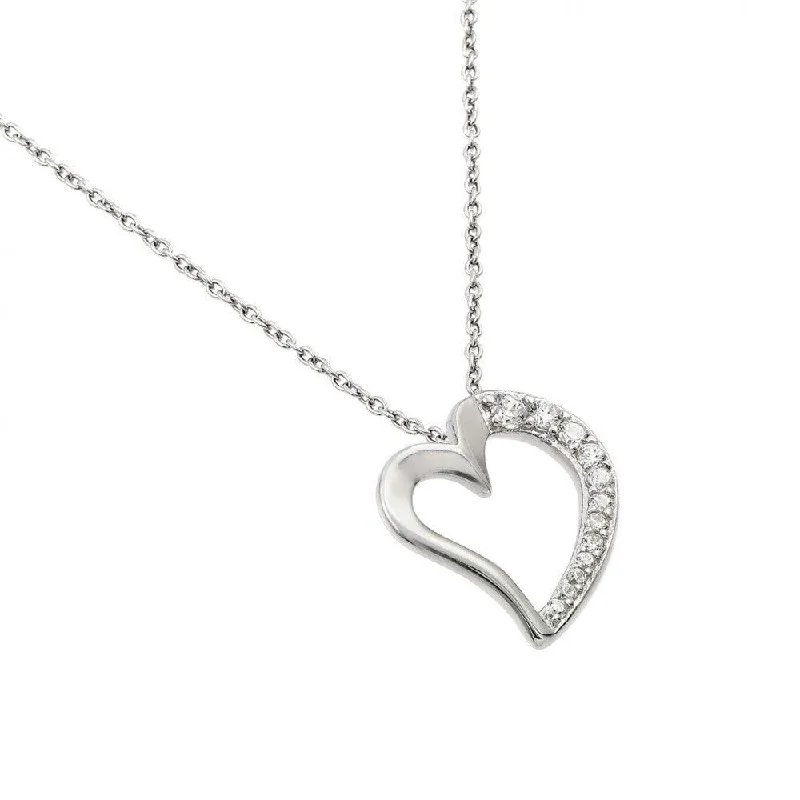 Best necklaces and pendants with statement designs for a fashionable accessory-Silver 925 Rhodium Plated Clear CZ Squished Heart Pendant Necklace - STP01431