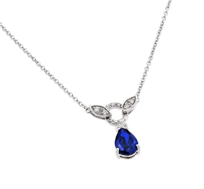 Necklaces and pendants with enamel accents for a colorful, eye-catching appearance-Silver 925 Rhodium Plated Blue and Clear CZ Stone Tear Drop Shape Pendant Necklace - BGP00846B