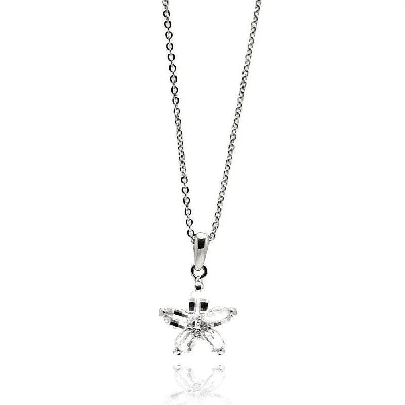 Beautiful necklaces and pendants with tree branch motifs for a nature-inspired design-Clearance-Silver 925 Rhodium Plated Flower Design CZ Necklace - BGP00535