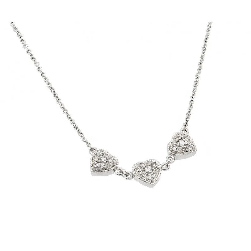 Best necklaces and pendants with floral designs for a feminine and elegant feel-Silver 925 Rhodium Plated Clear CZ 3 Hearts Pendant Necklace - BGP00916CLR