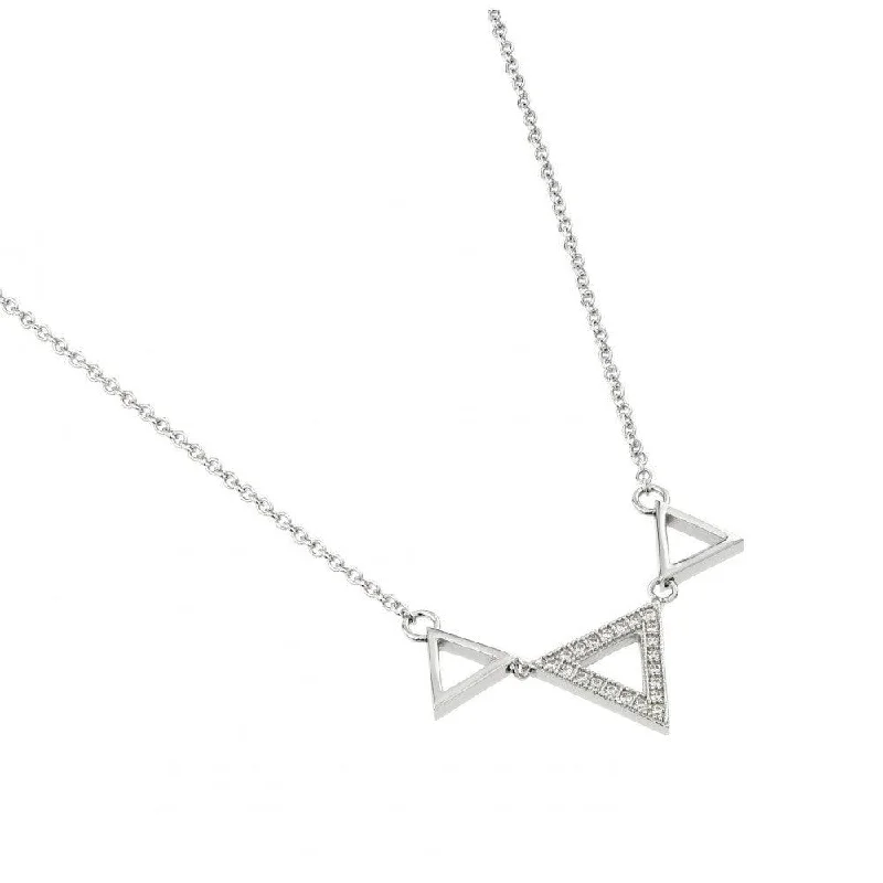 Best necklaces and pendants with cross pendants for a spiritual, meaningful symbol-Silver 925 Rhodium Plated Clear CZ Triple Triangle Pendant Necklace - STP01442