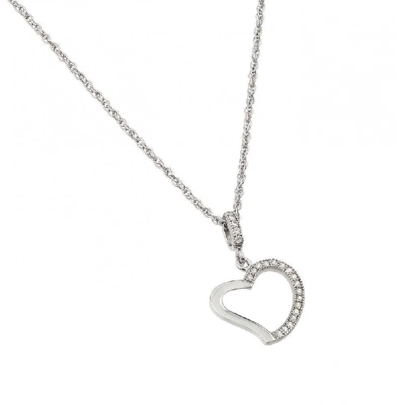 Personalized necklaces and pendants with initials for a customized and meaningful gift-Silver 925 Rhodium Plated Clear CZ Heart Pendant Necklace - STP01365