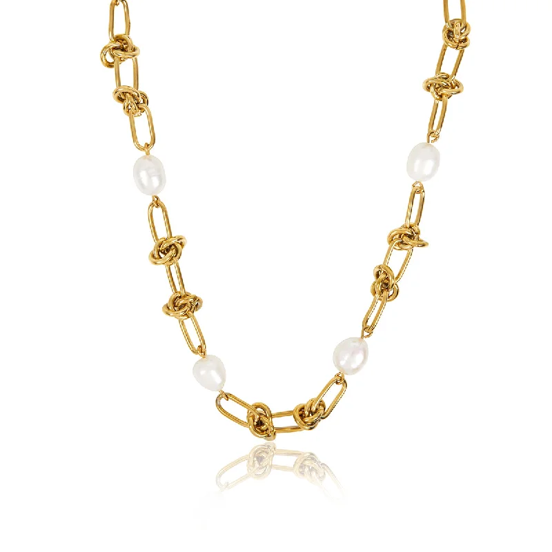 Necklaces and pendants with matching rings for a coordinated set of jewelry-Pearl Knot Necklace - Gold