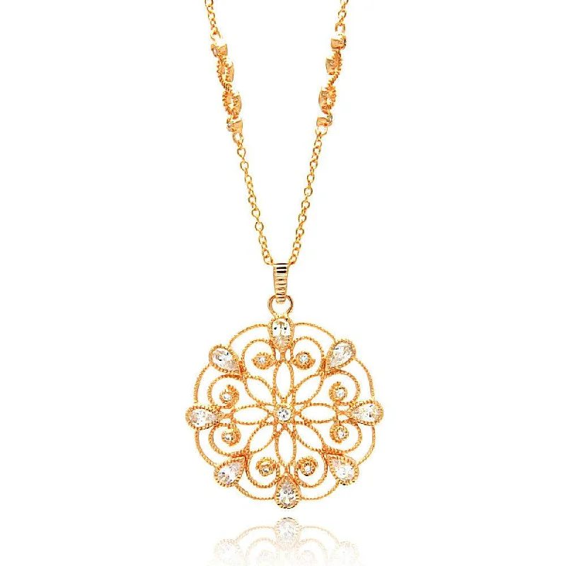 Best necklaces and pendants with minimalist pendants for a sleek, understated look-Silver 925 Rose Gold Plated Open Circle Flower Design CZ Necklace - BGP00652