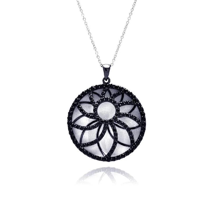 Simple necklaces and pendants with tiny charms for a delicate and casual vibe-Clearance-Silver 925 Black Rhodium Plated Flower Pendant Necklace - STP01150