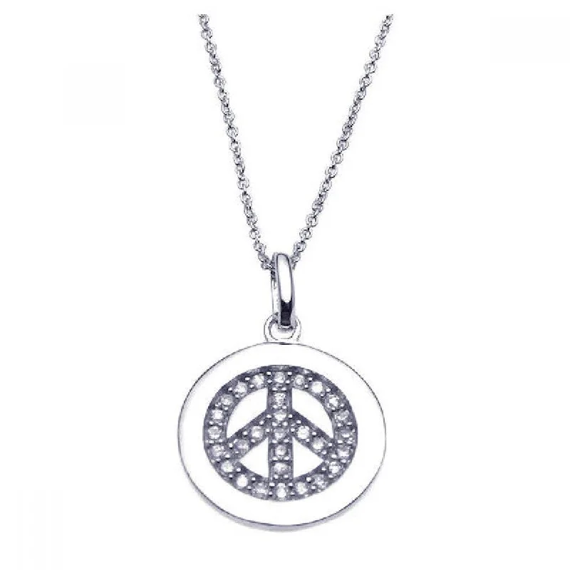 Stunning necklaces and pendants with amethyst gemstones for a calming effect-Clearance-Silver 925 Rhodium Plated Clear CZ Peace Pendant Necklace - STP00894