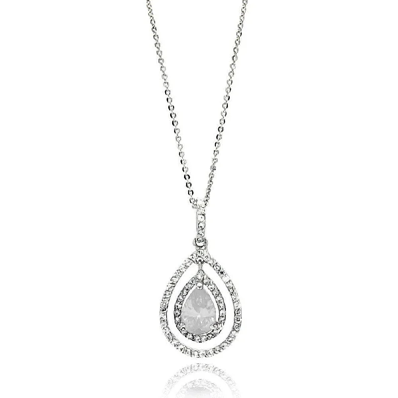 Necklaces and pendants with angel wing motifs for a spiritual, meaningful design-Silver 925 Rhodium Plated Open Teardrop Center CZ Necklace - BGP00664