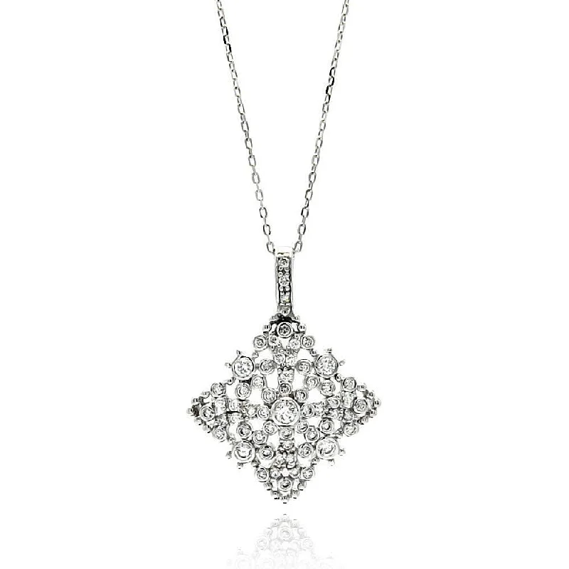 Necklaces and pendants with zodiac constellation designs for an astrological touch-Clearance-Silver 925 Rhodium Plated Open Square Filigree CZ Necklace - BGP00594