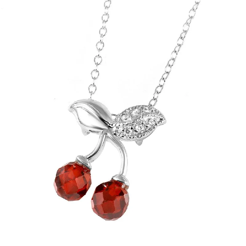 Best necklaces and pendants with crystal accents for a sparkling and elegant style-Silver 925 Rhodium Plated Cherries Necklace - BGP00443RED