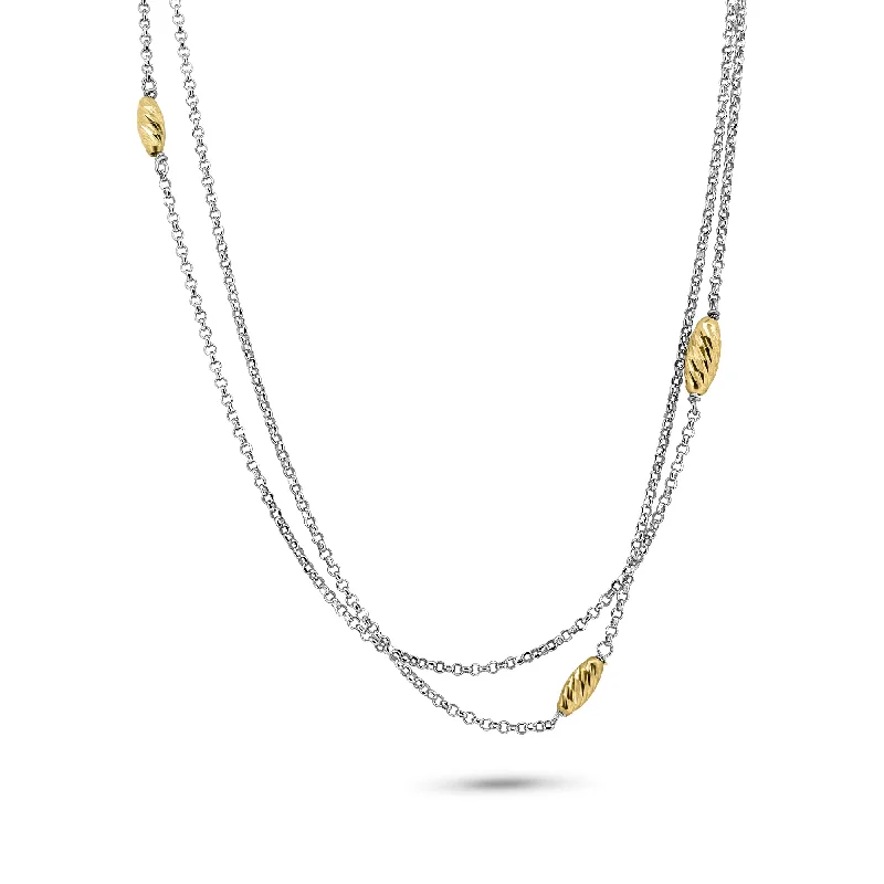 Elegant necklaces and pendants with onyx stones for a sleek, polished look-Silver 925 Chain Necklace with Gold Plated Twisting Beads - ITN00101RH-GP