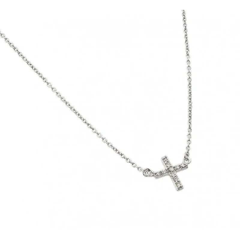 Unique necklaces and pendants with custom birthstone arrangements for personalization-Silver 925 Rhodium Plated Clear CZ Square Cross Pendant Necklace - BGP00956CLR