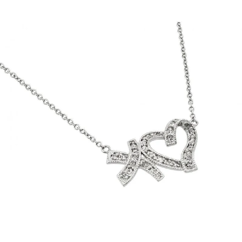 Best necklaces and pendants with silver chains for a sleek, timeless look-Silver 925 Rhodium Plated Clear CZ XO Heart Pendant Necklace - BGP00928