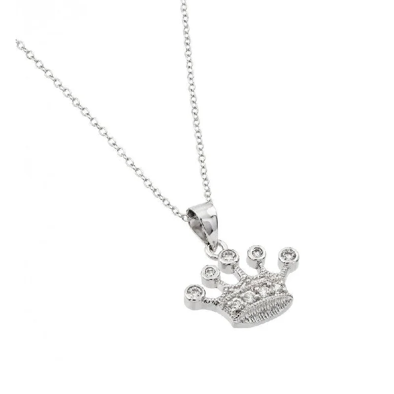 Necklaces and pendants with custom designs for a completely unique jewelry piece-Silver 925 Rhodium Plated Clear CZ King's Crown Pendant Necklace - BGP00935