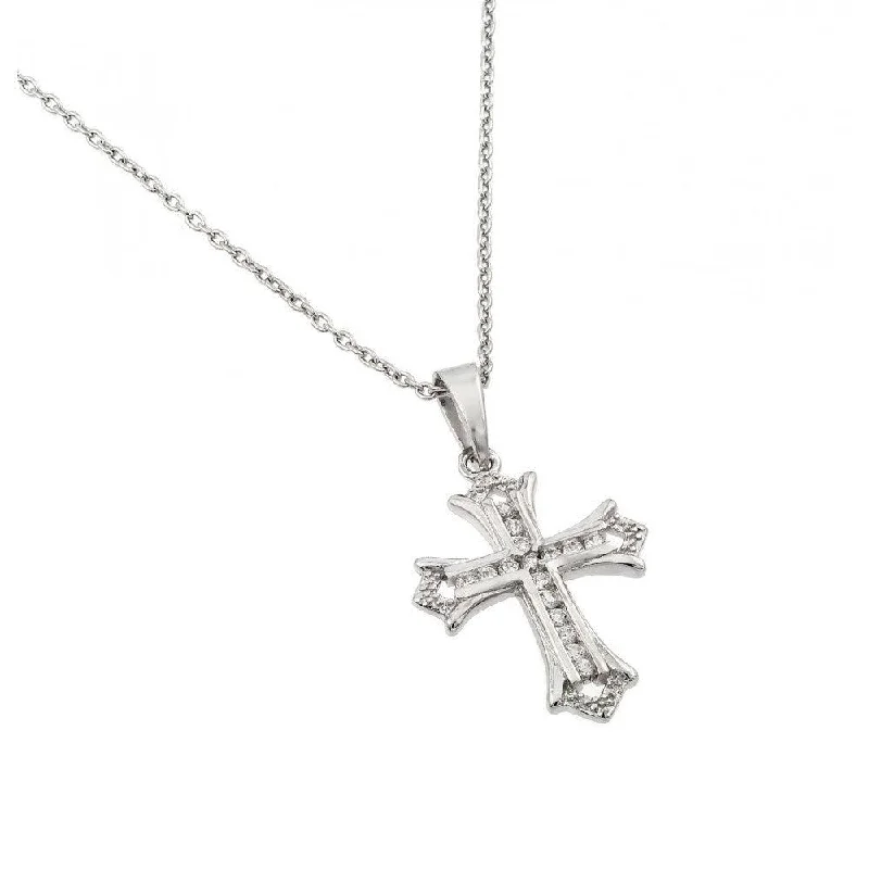 Best necklaces and pendants with intricate beadwork for a bohemian-inspired look-Silver 925 Rhodium Plated Clear CZ Cross Pendant Necklace - STP01401