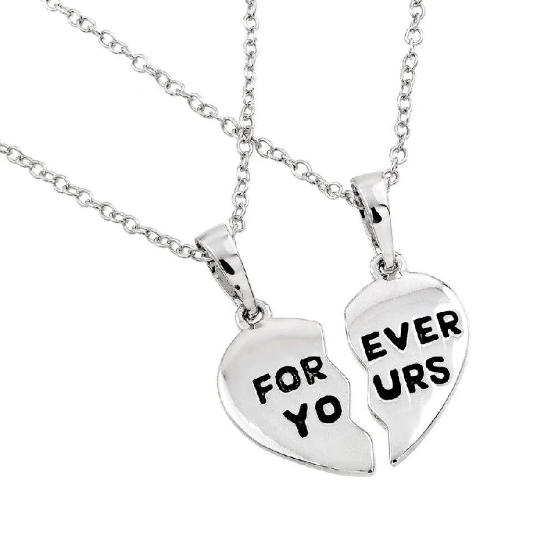 Best necklaces and pendants with cubic zirconia for a budget-friendly dazzling effect-Silver 925 Rhodium Plated Forever Yours Broken Heart Necklace - BGP00767