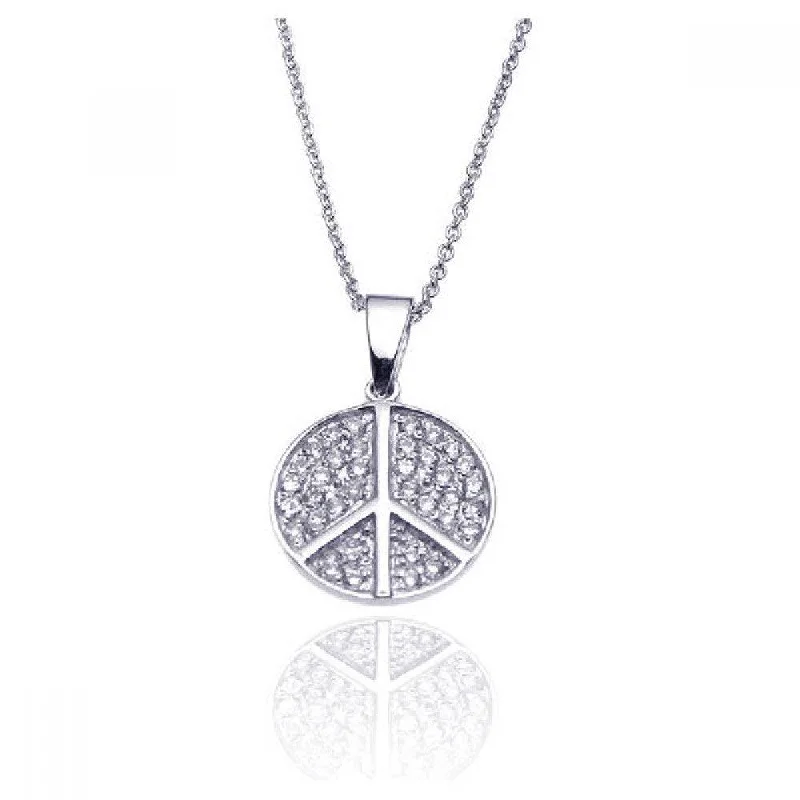 Best necklaces and pendants with cubic zirconia for a budget-friendly dazzling effect-Silver 925 Rhodium Plated Clear CZ Peace Pendant Necklace - STP00901