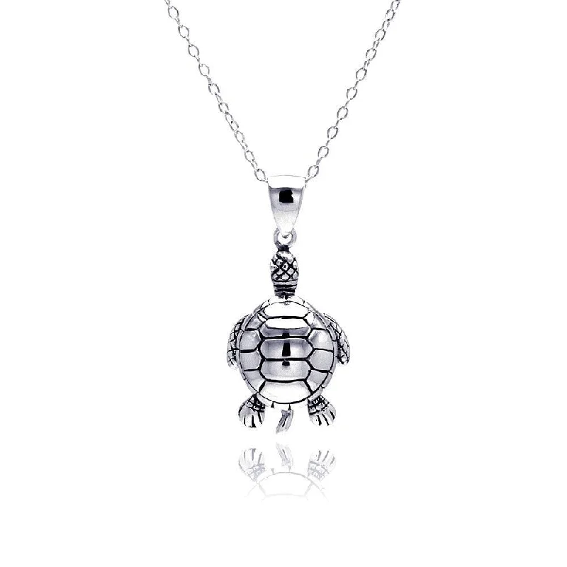 Necklaces and pendants with pearls for a classic and sophisticated touch-Silver 925 Rhodium Plated Clear CZ Turtle Pendant Necklace - STP01311