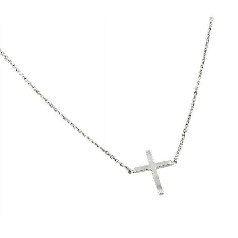 Elegant necklaces and pendants with infinity symbols for timeless designs-Silver 925 Rhodium Plated Clear CZ Square Cross Pendant Necklace - BGP00883RHD