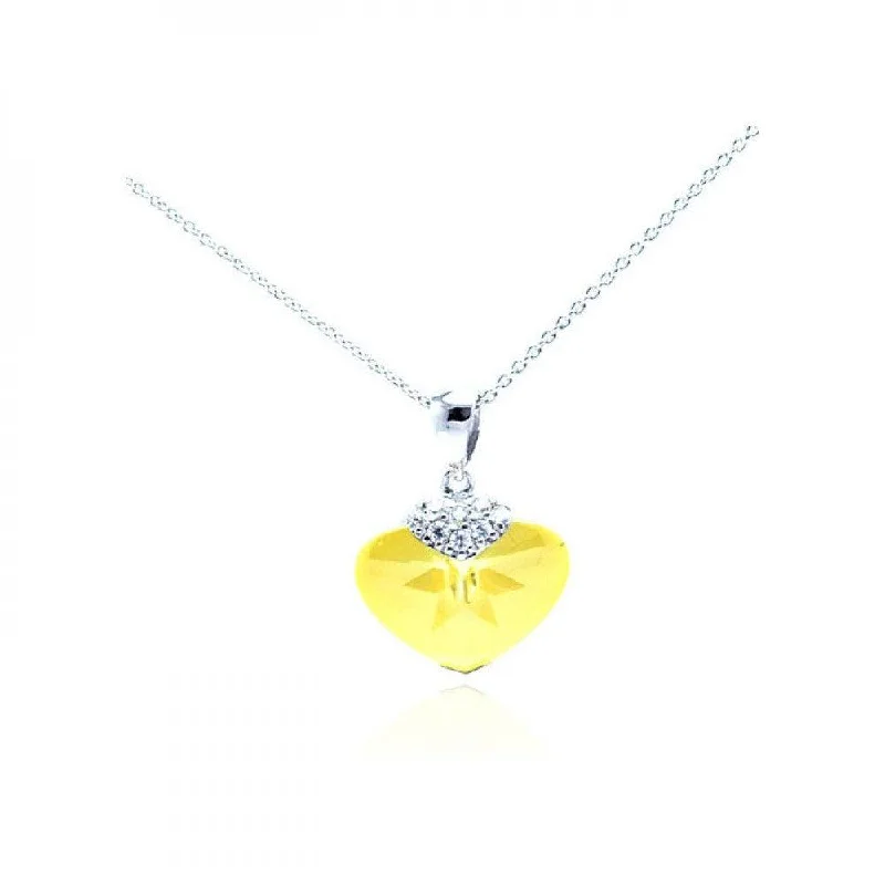 Best necklaces and pendants with intricate filigree for vintage-inspired elegance-Clearance-Silver 925 Rhodium Plated Yellow CZ Heart Pendant Necklace - STP01063YLW