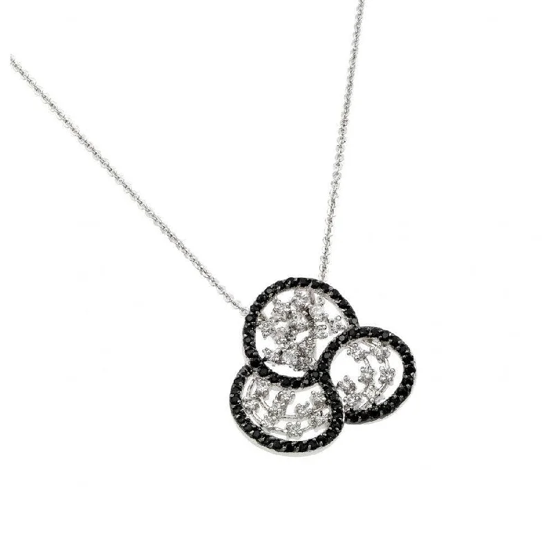 Necklaces and pendants with diamond pendants for a luxurious sparkling effect-Silver 925 Rhodium Plated Black Outline Flower Clear Filigree CZ Necklace - BGP00620