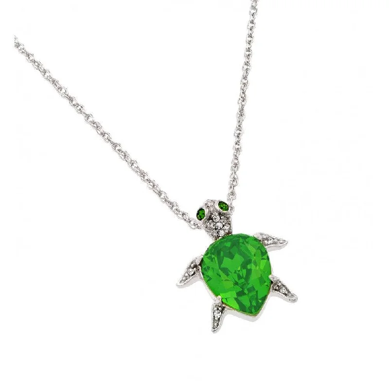 Best necklaces and pendants with infinity hearts for a romantic, eternal symbol-Silver 925 Rhodium Plated Clear and Light Green CZ Turtle Pendant Necklace - STP01389