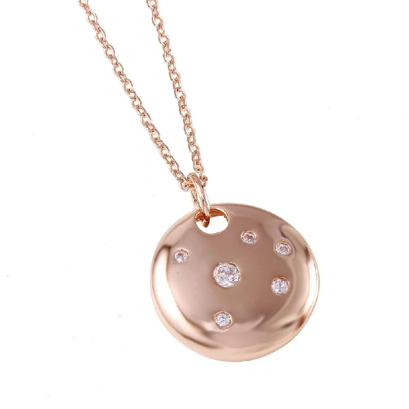 Elegant necklaces and pendants with gold chains for a chic, timeless appearance-Clearance-Silver 925 Rose Gold Plated Round Shield Pendant Necklace - STP00434RGP