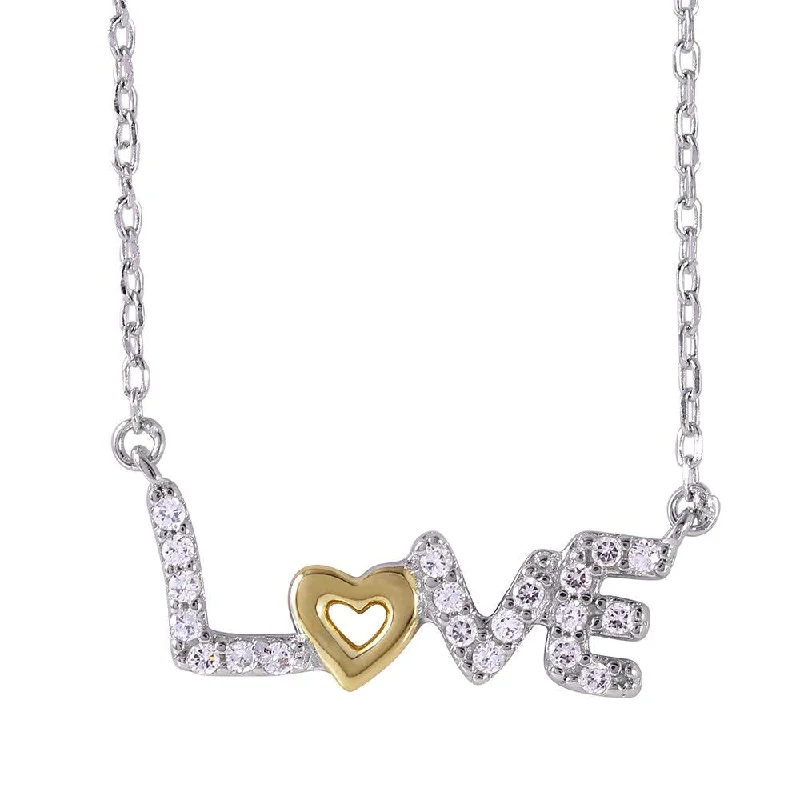 Best necklaces and pendants with matching earrings for a coordinated, elegant look-Silver 925 Two-Toned Plated Love Necklace with CZ - BGP01020