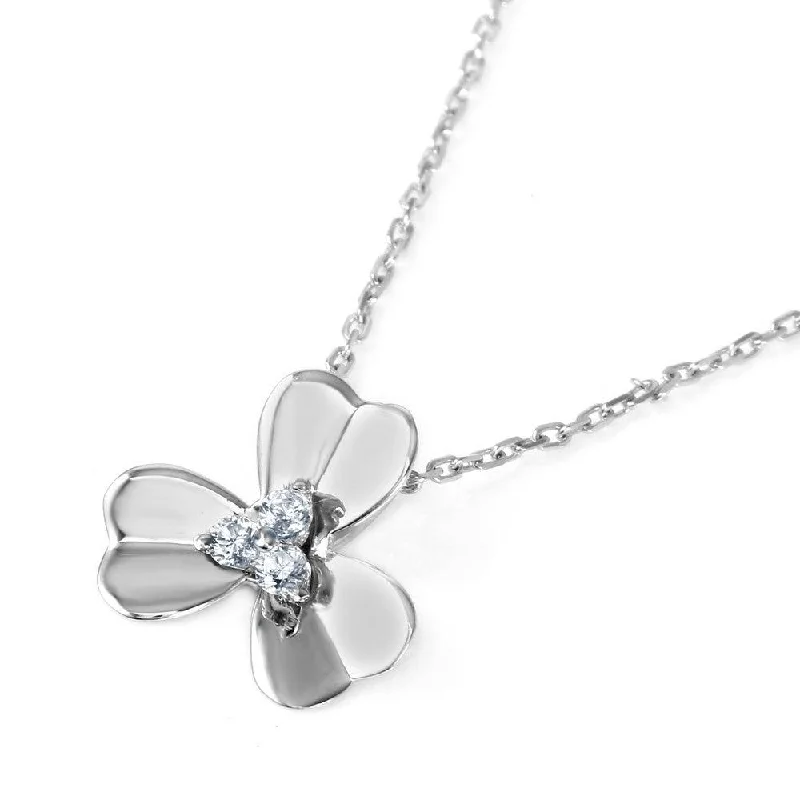 Beautiful necklaces and pendants with moon and star charms for a dreamy effect-Silver 925 3 Petal Flower with CZ Center Pendant Necklace - BGP00577