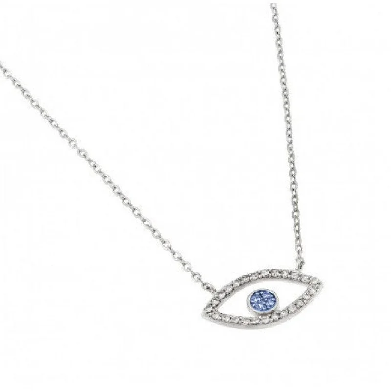 Necklaces and pendants with engraved messages for a deeply personal, sentimental gift-Silver 925 Rhodium Plated Clear CZ Eye Pendant Necklace - STP01441