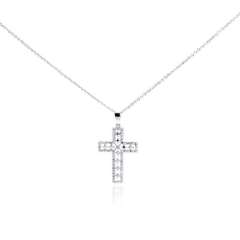 Best necklaces and pendants with adjustable chains for a customizable fit-Silver 925 Rhodium Plated Clear Diamond Cross Pendant Necklace - STP01029