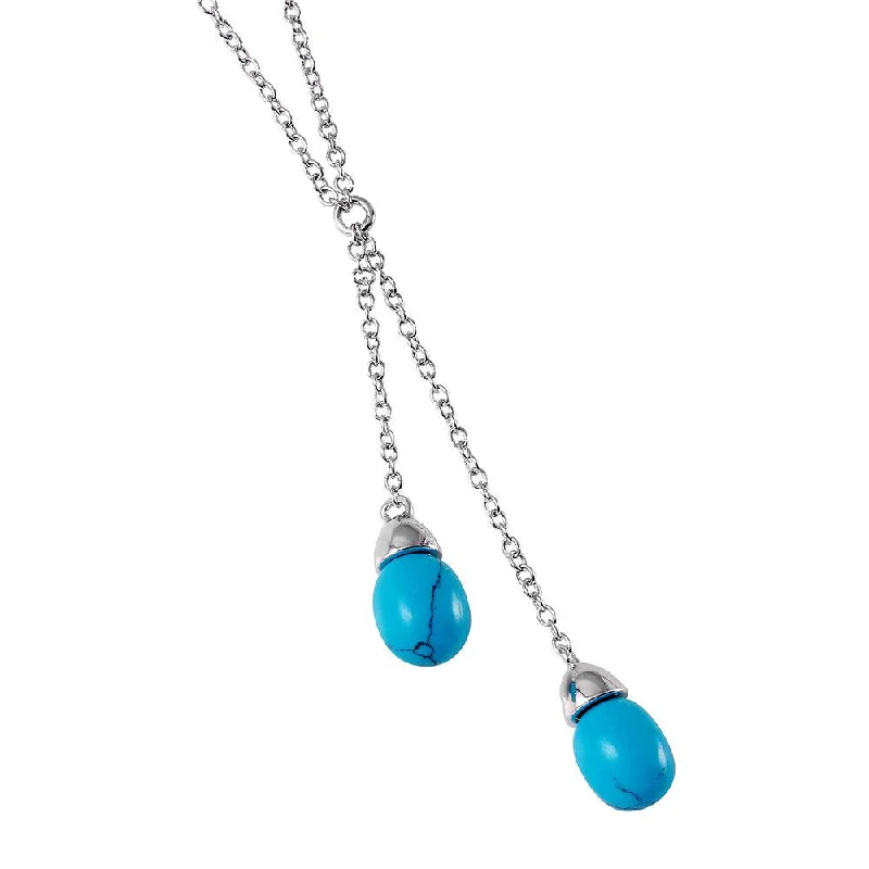 Best necklaces and pendants with sterling silver for an affordable yet stylish choice-Silver 925 Rhodium Plated Oval Turquoise Necklace - BGP00945