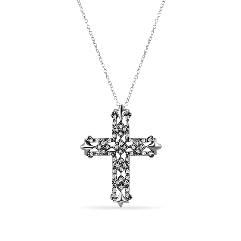 Necklaces and pendants with lotus flower designs for a spiritual, peaceful vibe-Silver 925 Black Rhodium Plated CZ Cross Necklace - BGP00687-BLK