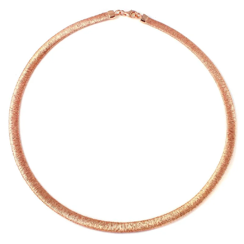 Necklaces and pendants with engraved messages for a deeply personal, sentimental gift-Silver 925 Rose Gold Plated Wheat Texture Italian Necklace - DIN00001RGP