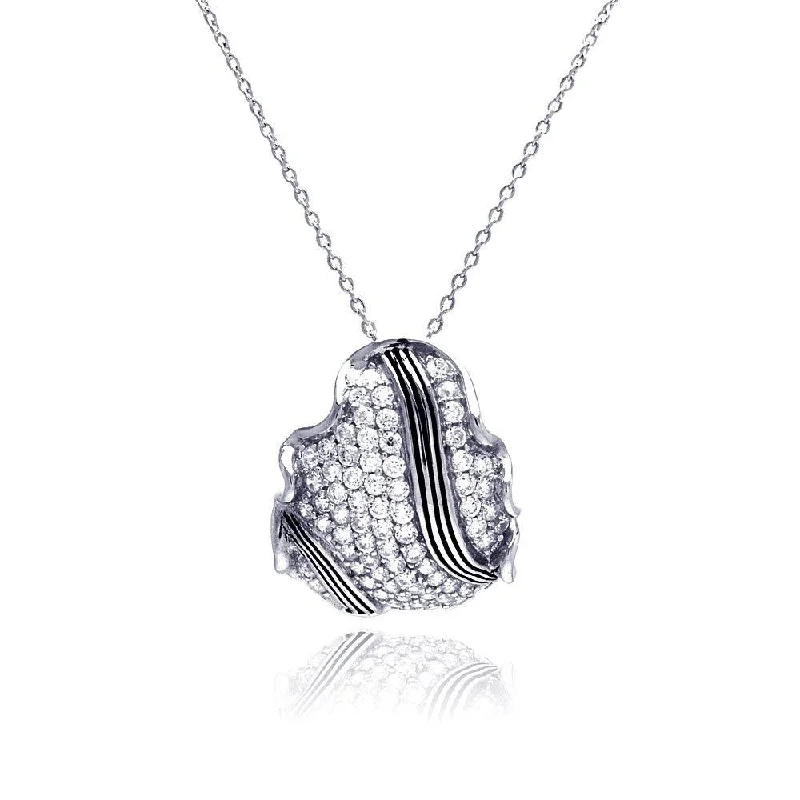 Elegant necklaces and pendants with gold chains for a chic, timeless appearance-Silver 925 Rhodium Plated Clear CZ Shell Pendant Necklace - STP01322