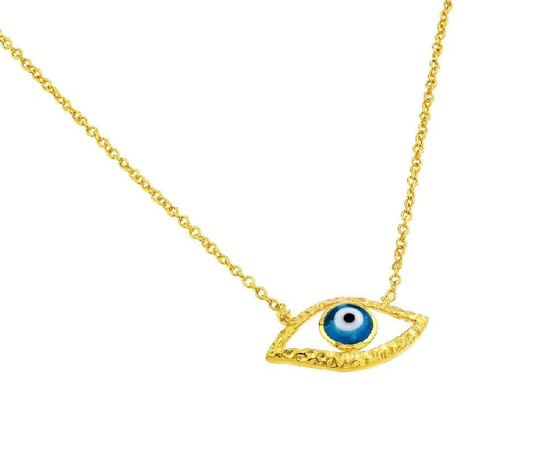 Fashionable necklaces and pendants with birthstones for a personalized gift idea-Silver 925 Gold Plated Blue Evil Eye Iris Pendant Necklace - BGP00842GP