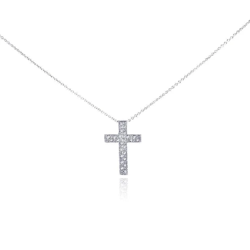 Elegant necklaces and pendants with onyx stones for a sleek, polished look-Silver 925 Rhodium Plated Clear Diamond Cross Pendant Necklace - STP01030