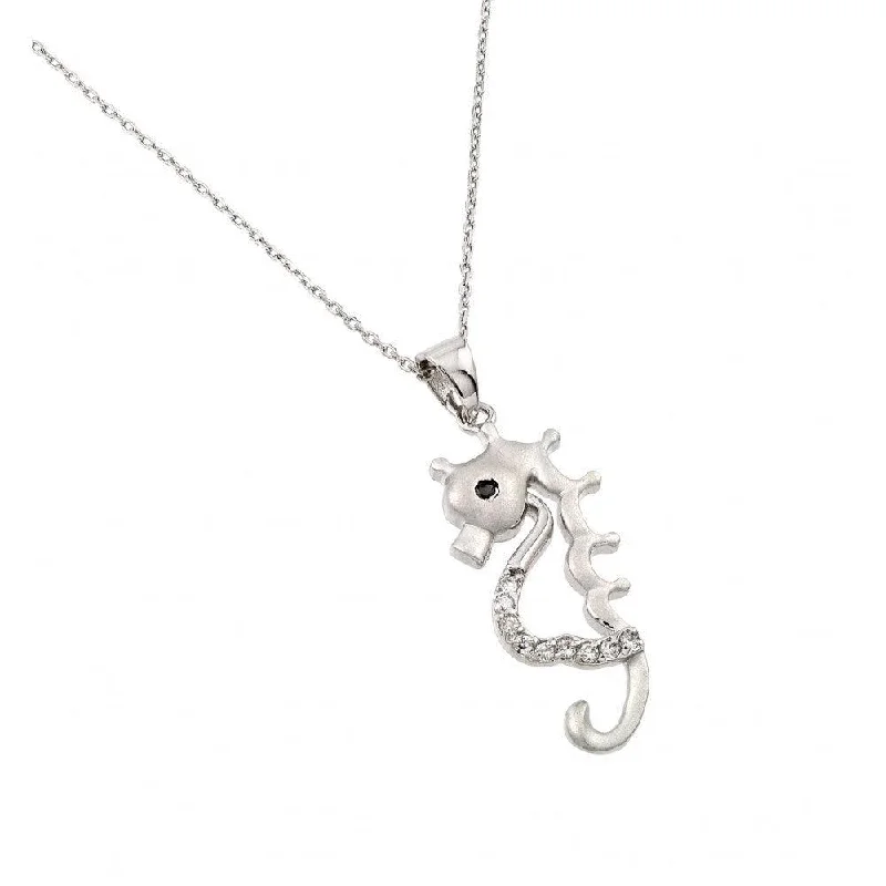 Necklaces and pendants with engraved messages for a deeply personal, sentimental gift-Silver 925 Rhodium Plated Clear CZ Stone Open Horse Pendant Necklace - BGP00850