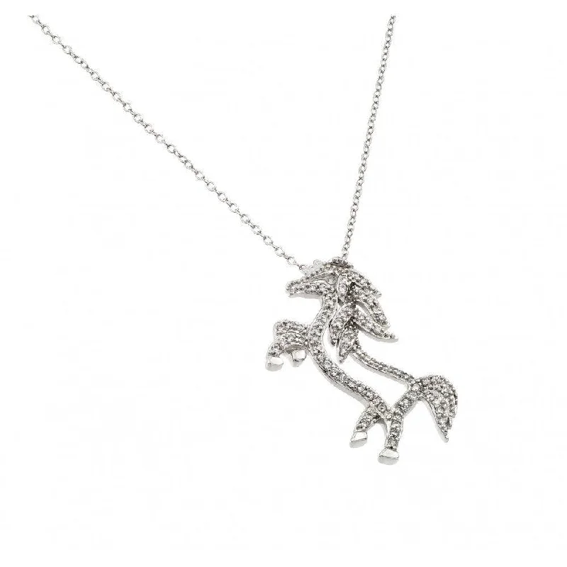 Necklaces and pendants with ocean-inspired designs for a refreshing, beachy feel-Silver 925 Rhodium Plated Clear CZ Standing Horse Pendant Necklace - BGP00938